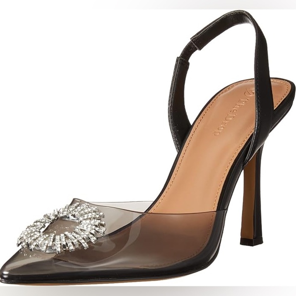 The Drop Women's Klara Slingback Heel in Clear Black size 6-1/2